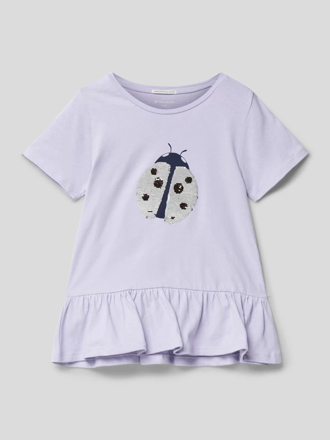 Tom Tailor T-Shirt Mit Paillettenbesatz - Flieder 1 Tom Tailor T-Shirt Mit Paillettenbesatz - Flieder