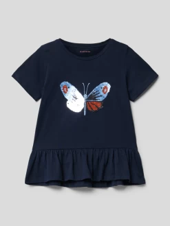 Tom Tailor T-Shirt Mit Paillettenbesatz - Marineblau