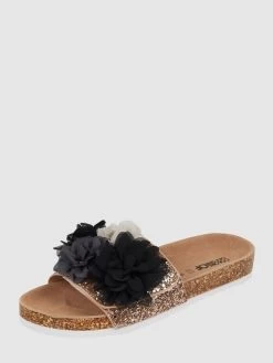 Colors Of California Pantolette Mit Blüten-Applikationen - Schwarz