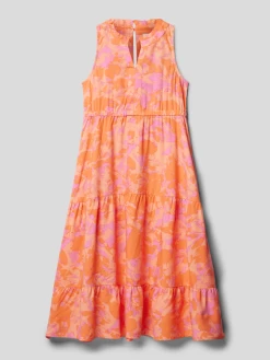 S.Oliver RED LABEL Kleid Aus Viskose Mit Allover-Muster - Orange