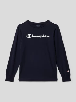 CHAMPION Longsleeve Mit Label-Print - Marineblau