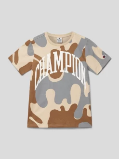 CHAMPION T-Shirt Mit Allover-Muster Modell 'Rochester' - Camel