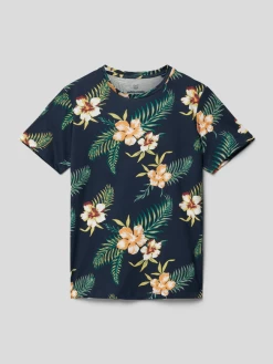 Jack & Jones T-Shirt Mit Floralem Muster - Marineblau