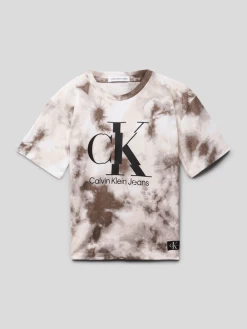 Calvin Klein Jeans T-Shirt Mit Label-Print - Ecru