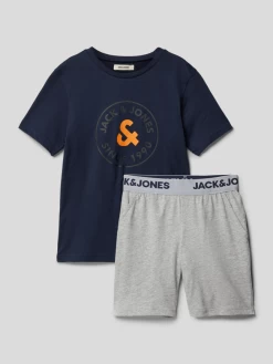 Jack & Jones Pyjama Mit Label-Print Modell 'AARON' - Marineblau