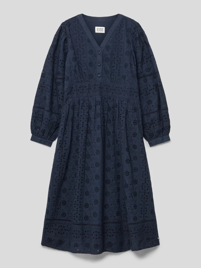 Scotch & Soda Kleid Mit Floralen Lochstickereien - Marineblau 1 Scotch & Soda Kleid Mit Floralen Lochstickereien - Marineblau