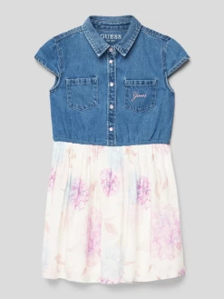 Guess Jeanskleid Mit Kontrastiver Rockpartie - Blau
