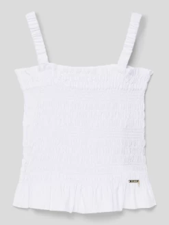 Guess Blusentop Mit Smok-Details - Weiß