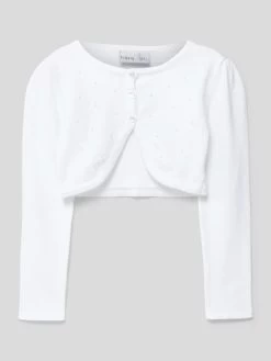 Happy Girls Cropped Strickjacke Mit Zierperlenbesatz - Offwhite