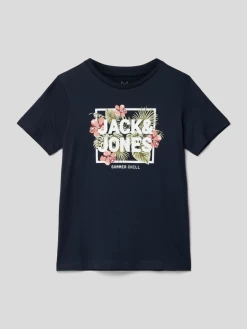 Jack & Jones T-Shirt Aus Baumwolle Mit Label-Print Modell 'BECS' - Marineblau