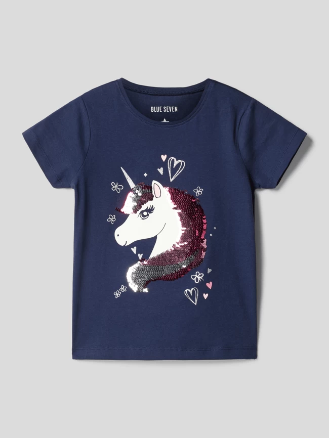 Blue Seven T-Shirt Mit Wendepailletten - Blau 1 Blue Seven T-Shirt Mit Wendepailletten - Blau