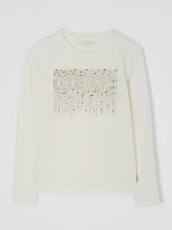 Guess Longsleeve Mit Strassstein-Logo - Offwhite