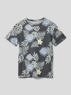Jack & Jones T-Shirt Mit Floralem Muster - Anthrazit