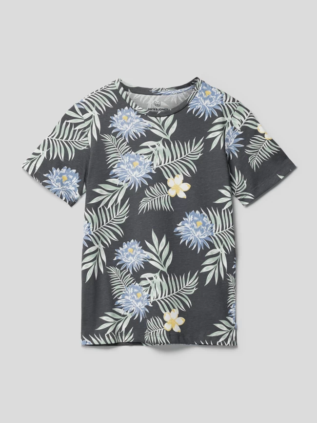 Jack & Jones T-Shirt Mit Floralem Muster - Anthrazit 1 Jack & Jones T-Shirt Mit Floralem Muster - Anthrazit