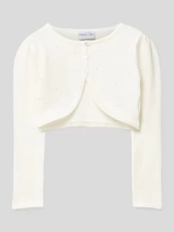 Happy Girls Cropped Strickjacke Mit Zierperlenbesatz - Weiß
