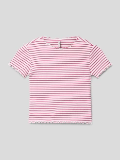 Only T-Shirt Mit Wellensaum Modell 'GILA LIFE' - Fuchsia