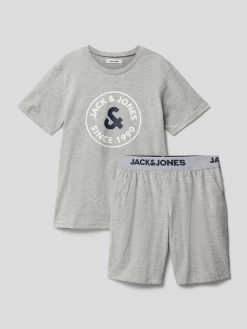 Jack & Jones Pyjama Mit Label-Print Modell 'AARON' - Mittelgrau Meliert