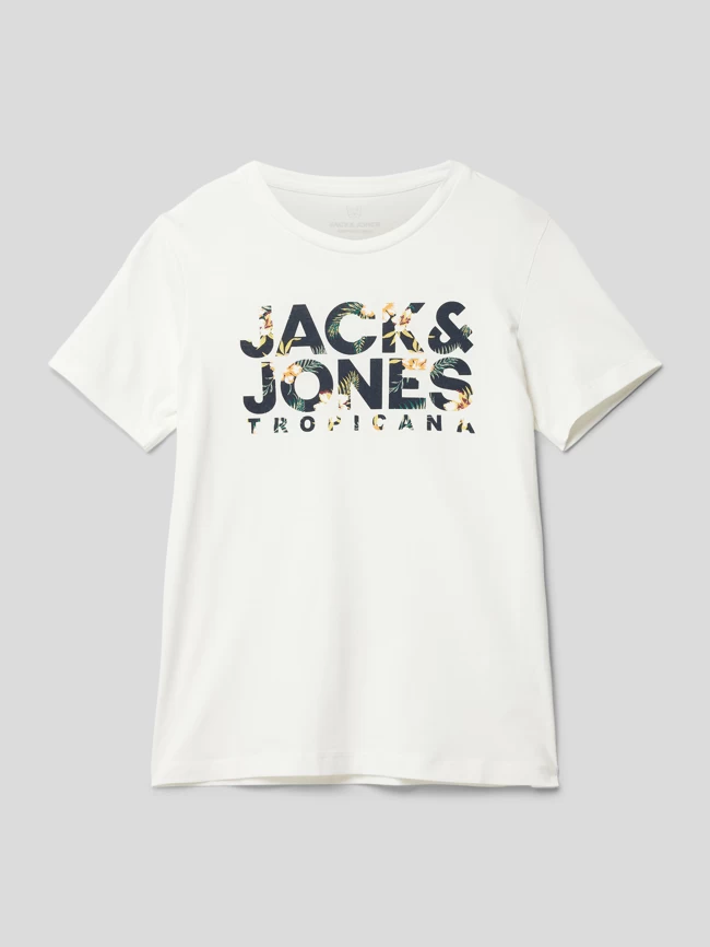 Jack & Jones T-Shirt Aus Baumwolle Mit Label-Print Modell 'BECS' - Offwhite 1 Jack & Jones T-Shirt Aus Baumwolle Mit Label-Print Modell 'BECS' - Offwhite