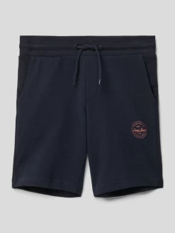 Jack & Jones Sweatshorts Aus Reiner Baumwolle Mit Label-Print Modell 'SHARK' - Marineblau