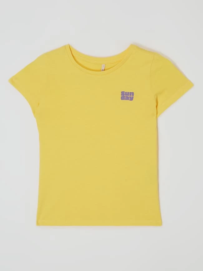 Only T-Shirt Aus Baumwolle Modell 'Weekday' - Hellgelb 1 Only T-Shirt Aus Baumwolle Modell 'Weekday' - Hellgelb