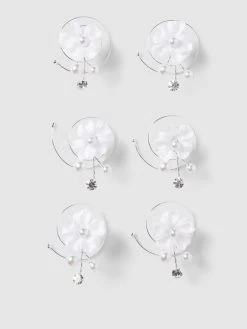 Weise Haarschmuck Mit Perlen Im 6er-Pack - Weiß