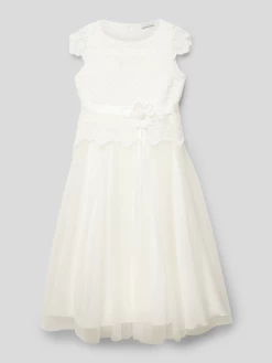 Weise Kommunionskleid Mit Spitzenbesatz - Ecru