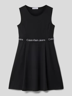 Calvin Klein Jeans Knielanges Kleid Mit Logo-Streifen - Schwarz